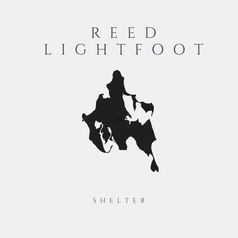Cover art for Shelter. by Reed Lightfoot: a dark irregular shape on a pale grey field, with the artist name above and the title below.